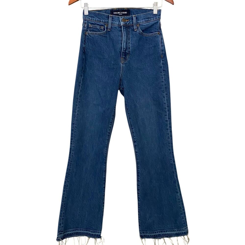 Veronica Beard Carson Ankle Flare Jeans US 26 Blue Denim Let Down Frayed Hem - Picture 4 of 11